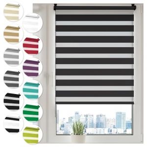 Sonello Store Enrouleur Jour Nuit Klemmfix sans perçage 45cm x 100cm Noir, Facile à Installer avec Clips pour Fenêtre ou Porte, Stores Zébrés de Protection Solaire,Store Enrouleur en Tissu Double (GardenFlora - Home & Garden, neuf)