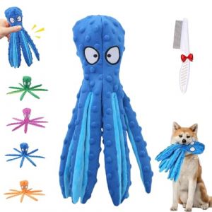 Whiskerspot Jouet couineur pour chien en forme de pieuvre &ndash; Jouet couineur en peluche durable sans rembourrage &ndash; Pour chiens de petite, moyenne et grande taille (1 pi&egrave;ce, bleu) (KKLXUA, neuf)