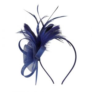 Bandeau bibi en maille et plumes pour femme - Accessoire de cheveux pour f&ecirc;te, &eacute;glise, mariage - Pour femme et fille - Avec plumes - Bleu marine - Taille unique (jksmyx, neuf)
