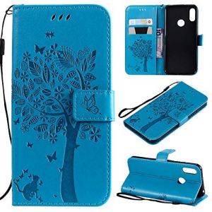 Zchen Coque Huawei Y6 2019, Etui Pochette PU Cuir Portefeuille Housse Clapet Folio Livre Pliable Couvercle Rabattable pour Huawei Y6 2019/Huawei Y6 Pro 2019/Honor 8A (Chat-Bleu) (Zchen, neuf)