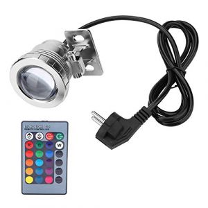 Riuty Projecteur LED RVB submersible - 10 W - Prise européenne - Projecteur extérieur avec télécommande - Pour aquarium, bassin, fontaine, jardin (argent) (Entatial, neuf)