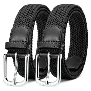 MATLAB 2 Pi&egrave;ces Ceinture Hommes Tress&eacute;e &Eacute;lastique Ceinture Stretch Belt en Tissu &Eacute;lastique Pour Hommes et Femmes Largeur 3.3cm Noir et Noir 110 cm (MATLAB-ML, neuf)