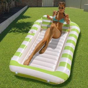 Float Joy Tanning Pool Matelas Gonflable Piscine Bouée Piscine Adulte Jeux Piscine Transat Gonflable Tapis Flottant Piscine (L Rayures Vertes Tanning Pool, L) (FLOAT JOY INT, neuf)