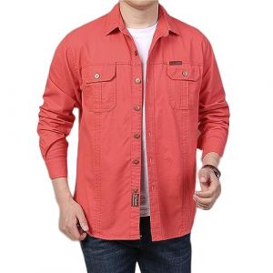 Hommes &agrave; Manches Longues Militaire Boutonn&eacute; Cargo Chemise Coton Tactique Formation Randonn&eacute;e Travail Lot de Chemises Veste en Jean Homme Longue Blouson S&eacute;chage Pas Cher Et&eacute; (Rouge,6XL,6XL) (JIER, neuf)