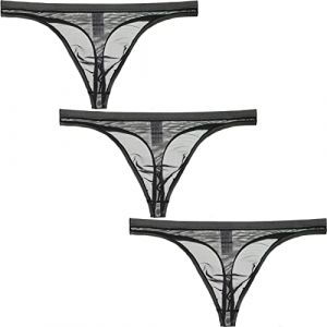 Faringoto Strings en soie glac&eacute;e pour hommes, sous-v&ecirc;tements pour hommes string T-back G-string, 3 noir, L (Faringoto, neuf)
