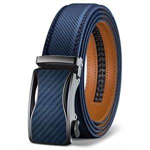 KEMISANT Ceinture Homme, Ceinture Costume Cuir Grande Taille Automatique Boucle &agrave; Cliquet Large 35mm,Ajustable et D&eacute;coup&eacute;e(Bleu-140cm/42-48" taille r&eacute;glable) (Ames electronics co. LTD FR, neuf)