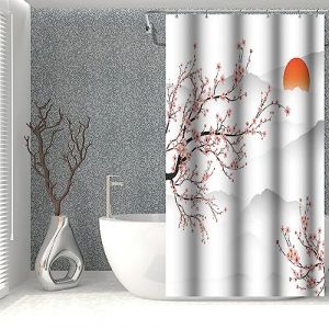 SDOTPMT Rideau de douche 90 x 180 cm, motif fleurs de cerisier asiatique, mont Fuji branche de p&ecirc;cher, rideau de baignoire, rideau de salle de bain pour d&eacute;coration de salle de bain en tissu (SDOTPMT, neuf)
