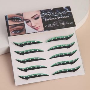 Glitter Eyeliner autocollants avec strass adhésif bande de ligne des yeux réutilisables autocollants ombre à oeils, autocollant eyeliner (doré, 5 paires) (Cong-Ye, neuf)