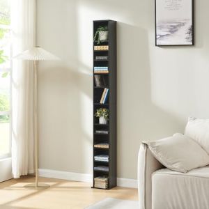 [en.casa] Tour CD Étagère DVD Meuble de Rangement Design avec 12 Surfaces de Stockage Réglable en Hauteur Panneau de Particules Mélaminé 175 x 20 x 20 cm Noir (Premium xl, neuf)