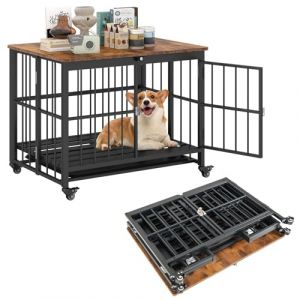 COSTWAY Cage pour Chien Pliable &agrave; Roulettes, Plateau Amovible, Caisse Chien en M&eacute;tal R&eacute;sistante aux Morsure, Couvercle Rabattable, Porte Verrouillable, Niche pour Chiot Charge 120 kg (80 x 61 x 64 cm) (FDS GmbH, neuf)
