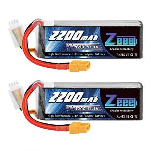 Zeee 3S Lipo Batterie 2200mAh 11,1V 120C 3S Batterie RC avec connecteur XT60 pour FPV Racing Drones V&eacute;lo de Route Quadcopters Avion H&eacute;licopt&egrave;re RC Bateau RC Voiture (2 Paquets) (ZEEE POWER, neuf)
