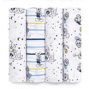 Aden + Anais Disney, Swaddle Blanket, Boutique Muslin Blankets for Baby Girls and Boys, Newborn Receiving Blanket for Swaddling, 100% Cotton Baby Swaddle Wrap, 4 Pack, Mickey Stargazer (Kooltrade Ltd, neuf)