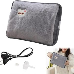 Bouillotte Electrique Chauffante Rechargeable, Bouillottes Eau Chaude, Sac à Eau Chaude, Bouillotte Electrique avec Doublure en Peluche Douce, Chauffe-pieds, Chauffe Main/Ventre/Cou (Gris) (Deppr, neuf)