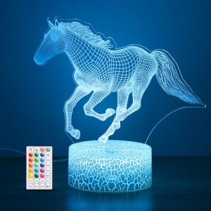 Cadeaux de cheval pour les filles, Lampe d'illusion 3D de cheval de 16 couleurs, Lumière de nuit avec télécommande et commande tactile, Décor de chevaux pour la chambre des enfants, Cadeaux d'annivers (JIJIER, neuf)