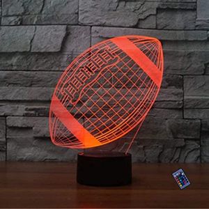YTDZLTD Cr&eacute;atif 3D Rugby Nuit Lampe 16 Couleurs Changeantes Puissance USB T&eacute;l&eacute;commande Contact Switch Lampe D&eacute;corative Illusion Optique LED Lampe de Table Anniversaire No&euml;l Cadeau Enfants Jouets (YTDZ-Ltd, neuf)