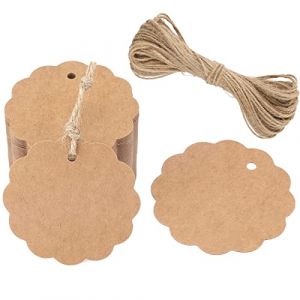 G2PLUS 50PCS Papier Kraft Etiquette Étiquettes Cadeau 6x6cm Étiquette Ronde Etiquettes Kraft Étiquette de Mariage avec Ficelle pour Dragees Noël Anniversaire Communion (Marron) (BIGGER, neuf)