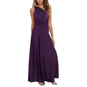 Femme Robe Longue de Cérémonie Chic Robe Ado Multi-Style Sexy Taille Haute sans Manche Robe Fille d’Eté Bandage de Soirée Cocktail Demoiselle d'honneur Mariage Fête Aniversaire Violet Foncé XS (IBTOMCASTLE, neuf)