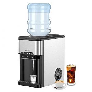 COSTWAY 3 en 1 Machine à Glaçons avec Fontaine à Eau Bonbonne Froide/Chaude, en Acier Inoxydable, 19 kg en 24h, Capacité de 1,5 L, Préparation Rapide en 6-13 Min, Ice Maker Facile à Nettoyer, Noir (FDS GmbH, neuf)
