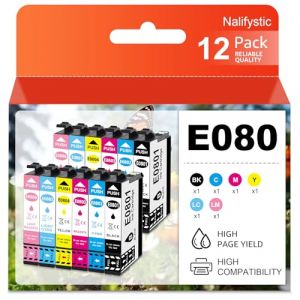 Nalifystic Lot de 12 cartouches d'encre compatibles avec T0801 T0802 T0803 T0804 T0805 T0806 pour Stylus Photo R265 R360 R285 RX585 RX685 P50 Stylus PX700W PX710W PX800 0FW PX. Imprimante 810 PX650 (Nile(naili), neuf)