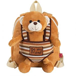 PERLETTI Petit Sac &agrave; Dos Peluche Ours Enfant Fillette Fils 3 4 5 Ans - Cartable R&eacute;versible et Doudou Animal Nounours Amovible &Eacute;cole Maternelle - Sacoche Doux Tout Petits - 22x25x3cm (Ours) (PERLETTI, neuf)