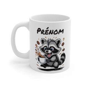 Teecustom Mug Hérisson Personnalisé – Tasse Café Mignonne et Énergique avec Prénom – Cadeau Original (Raton Laveur) (TeeCustom, neuf)