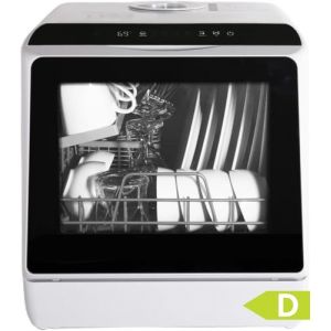 YU YUSING Mini Lave-vaisselle Compact 45cm 5 Couverts, 5+1 Programmes, Séchage PTC, Sans ou Avec Arrivée d'Eau, Petit Lave Vaisselle Pose Libre, Portable, Réservoir 5L, Écran LED, Blanc et Noir (YuSing, neuf)