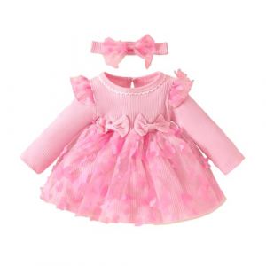 Eqenkely Vêtement Nouveau-Né Bébé Fille Princesse Robe Tutu Barboteuse Jupe à Manches Longues en Dentelle Florale 6 Mois-3 Ans Rose 3 Ans (Eqenkely direct, neuf)