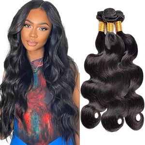 AiPliantfis Human Hair Bundles Body Wave Tissage en lot Tissage Cheveux Brésiliens Natural Black Human Hair Extension Double Weft Unprocessed Remy Hair 14 16 19 Pouce (GongBei Hair, neuf)