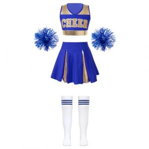 Agoky D&eacute;guisement Pom Pom Girl Enfant Fille Uniforme Pom-pom Girl Cosplay F&ecirc;te Carnaval Halloween Performance Cosplay Rave Party 5-16 Ans B Bleu A 5-6 ans (Agoky-EU, neuf)