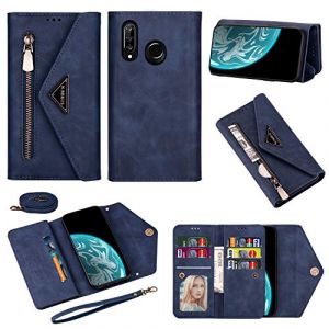 Shinyzone Coque pour Huawei P30 Lite avec Cordon Tour de Cou,Housse &Eacute;tui &agrave; Rabat Portefeuille Cuir en Fermeture &eacute;clair avec [8 Porte Cartes] Pochette Dragonne Lani&egrave;re,Bleu (Shinyzone, neuf)