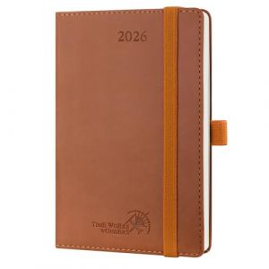 POPRUN Agenda de Poche 2026 A6 Semainier 16 x 10,5 cm - Couverture Souple en PU Cuir, Petit Agenda, D'Jan 2026 à Déc 2026-12 Mois, Signet à 2 rubans, Papier 100 g/m², Marron (Time Works Wonders, neuf)
