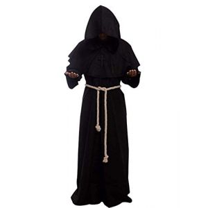 Gothden Golden service cosplay Robes Pr&ecirc;tre Friar Encapuchonn&eacute; M&eacute;di&eacute;val Moine Renaissance Costume Cosplay - Noir - L (goldenfu, neuf)