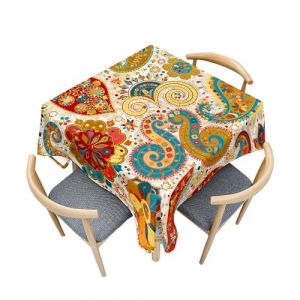 Surwin Nappe Carr&eacute;e, Nappe Rectangulaire Anti Tache - Effet Lotus, Style Boh&egrave;me Lavable Housse de Table en Polyester pour Maison, de Restaurant, de caf&eacute; et Jardin (Kaki,200x200cm) (Yiwin, neuf)