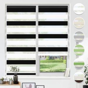 HOMEDEMO Store Enrouleur Jour Nuit sans Perçage, Double Tissu avec Clips, Rideau Occultant pour Fenêtre & Porte, 65 x 110 cm (Largeur du Tissu 61 cm), Noir-Blanc (Diagor, neuf)