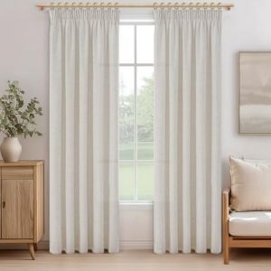 MRTREES Rideau Voilage Fenetre en Lin Voile Semi-Transparent Ivoire Blanc 140x220 CM, Rideaux Voilages Int&eacute;rieurs &agrave; Galon Fronceur pour Porte Chambre Adulte Salon Moderne Salle a Manger, 2 Pi&egrave;ces (MRTREES HOME, neuf)