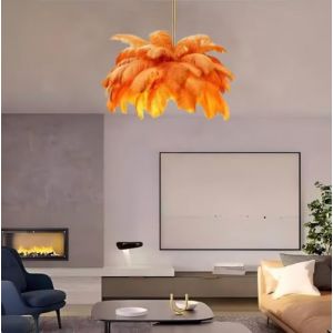 AstrizLamp Suspension Plume Orange 100cm Naturelles Plumes Abat-jour Lumi&egrave;re Cr&eacute;ative 3 Temp&eacute;ratures de Couleur G9 Projecteur, LED Lustre Plume Luxe pour Chambre, Salon ou Restaurant (YuanFengShangMaoDian, neuf)
