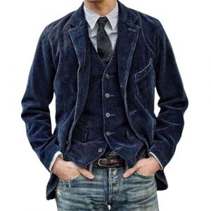 Nbzsmlkn Veste Et Gilet Vintage Daviro,Veste en Velours C&ocirc;tel&eacute; Vintage pour Homme,Veste De Costume D&eacute;contract&eacute;e &agrave; Revers Crant&eacute;s,Ensemble Veste Et Gilet Vintage Slim Fit &agrave; Un Bouton (Bleu fonc&eacute;,M) (Lingbao Kusidi Trading Co., Ltd, neuf)