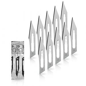 Lot de 10 lames de scalpel - Lames bistouri N° 25 - Lame chirurgicale stérile fabriquée en acier au carbone pour Manche de scalpel n°4 - emballés individuellement dans stérile (Instruments en acier inoxydable de marque May, neuf)