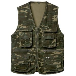 Yukirtiq Homme Gilet de Pêche Photographe Multi-poches Veste de Chasse Sans Manche Gilet de Plein Air Coton Gilet de Peche Voyage, Camo, 3XL (Yukirtiq, neuf)