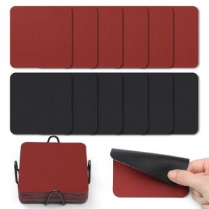 Myir JUN Dessous de Verre Set de 12 Dessous de Verre Originaux 10cm sous Verre en Cuir Double Face Dessous de Verre Lmperm&eacute;ables Antid&eacute;rapants &agrave; l'&eacute;preuve du feu (Rouge Noir) (Myir JUN-EU, neuf)