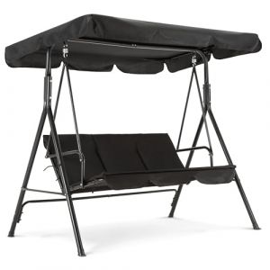 M MCombo Balançoire hollywoodienne 3 Places, Balançoire de Jardin avec Toit réglable, Banc à Bascule Outdoor, Chaise Longue de Jardin résistante aux intempéries, 114 x 170 x 155 cm, Noir 8003 (Pfillo, neuf)