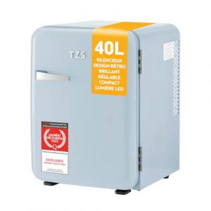 TZS First Austria - Mini Réfrigérateur Rétro 40L silencieux - Petit Minifrigo design vintage avec lumière intérieure et 2 compartiments de porte - Minibar pour camping, bureau, chambre & hôtel - bleu (TZS First E Commerce GmbH, neuf)