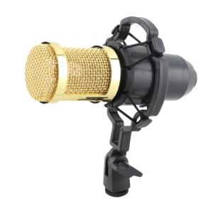Micro d'enregistrement de Diffusion, Microphone &agrave; Condensateur Filaire Sensible &agrave; l'&eacute;limination des Interf&eacute;rences avec Support Anti-Choc pour PC pour Ordinateur Portable (Noir + Or) (Ongoion, neuf)