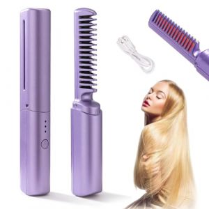 Lisseur Sans fil,2 en 1 Brosse à Lisser Chaude Rechargeable,Lisseurs Voyage Portables,Mini fer à Lisser Sans fil,Mini Brosse à Lisser Les Cheveux Sans fil pour Cheveux Doux,Fins,Epais et Bouclés (Toouse, neuf)