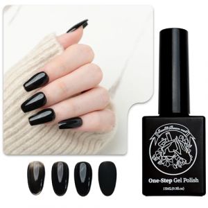 Vernis Gel 3-en-1 Sun&Beam Nails One-Step | Pas de Base ni de Top Coat N&eacute;cessaires, Sans Pon&ccedil;age, Compatible UV/LED 15ml (#39 Noir Minuit) (Sun&Beam FR, neuf)