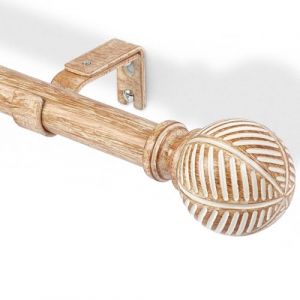 DEFYNEE Tringle à rideaux en bois 76-381 cm, tringle à rideaux de 25 mm de diamètre, tringle à fenêtres réglable avec motif imitation de feuilles de céréales, pour patio, portes vitrées, salon - Brun (ZhiYuDianZi, neuf)