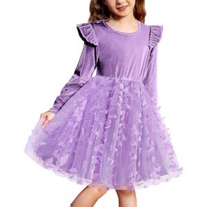 Arshiner Robe de Soir&eacute;e pour Filles Velours Papillon Violette Robe n Tulle pour Petits Enfants d'hiver Tenue &agrave; Manches Longues Princesse Mariage 4-5 Ans (Arshiner Store, neuf)