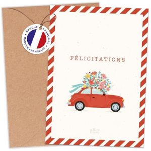 aliceandberry Carte Voeux Félicitations Mariage Originale - Cérémonie Heureux Mariage - Voiture Vintage Champêtre - Enveloppe kraft fournie (Aliceandberry, neuf)