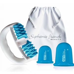 Stephanie Franck Beauty Pack Nr.1 - comprenant 1 Appareil Palper Rouler My Body Shaper, 2 Ventouses en Silicone My Cellu Shaper (5,5cm et 7cm) et 1 petit Sac en coton (bleu ciel) (STEPHANIE FRANCK BEAUTY, neuf)