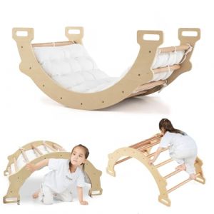 DREAMADE Arche à Bascule 2-en-1 en Bois pour Enfants 1+ Ans, Triangle d’Escalade avec Coussin Confortable pour Tout-Petits, Arche de Jeu d'Équilibre, Utilisable Intérieur (Naturel) (DREAMADE, neuf)